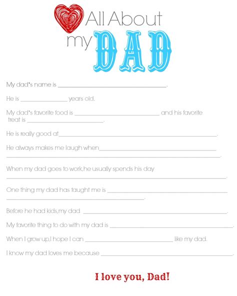 All About My Dad A Fun Questionnaire For Fathers Day