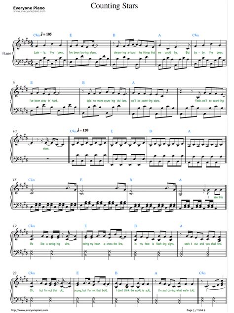 Free Counting Stars Onerepublic Sheet Music Preview 1 Piano Sheet