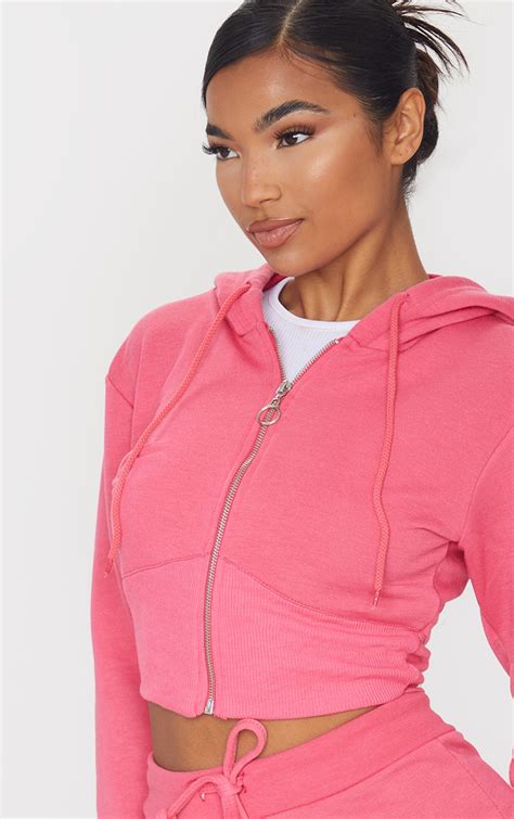 Hot Pink Zip Up Bustier Hoodie Co Ords Prettylittlething Ie