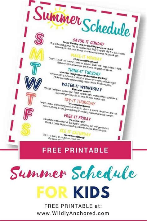 Printable Summer Schedule For Kids Homeschool Printables For Free