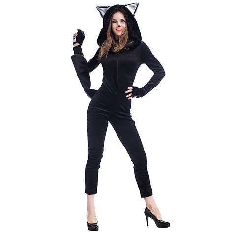 Black Naughty Funny Catwoman Catsuit Jumpsuit Adult Cosplay Costume Halloween Sexy Costumes For