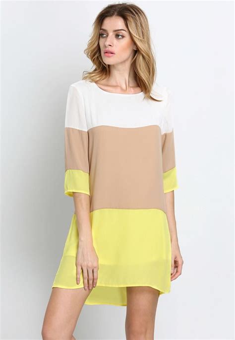 White Khakis Yellow Color Block Dress Makemechiccom Colorblock