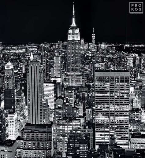 View Of Empire State Building From Rockefeller Center At Night Bandw