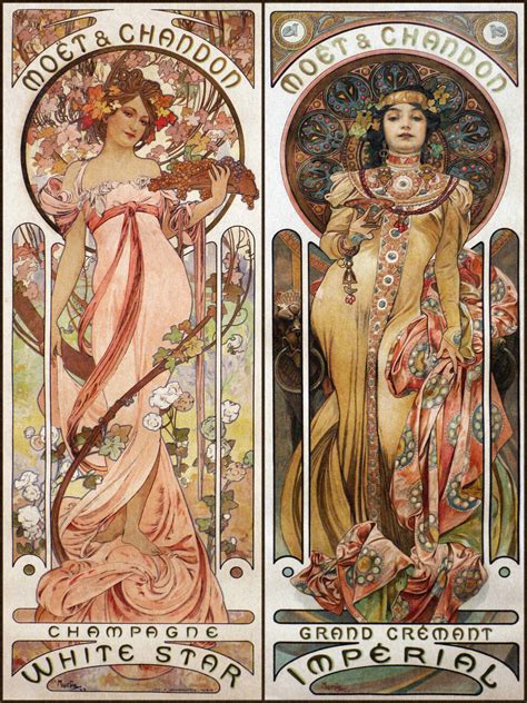Moet And Chandon Vintage Art Nouveau Alfons Mucha Reproduktioner Af