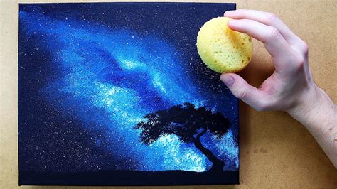 Galaxy Night Sky Sponge Painting Technique Acrylic Relaxing Art