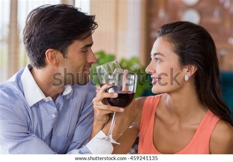 Couple Toasting Arms Crossed Glass Wine Stock Photo 459241135