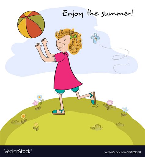 Cute Girl Play Ball Summer Holiday Poster Vector Image