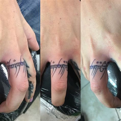 Tattoorustyfinger Finger Tattoo Writing Lord Of The Rings Lotr One Ring To Rule Them All
