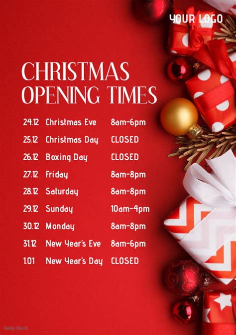 Christmas Opening Times Hours Flyer Poster Ad Template Postermywall