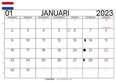 Kalender Januari 2023 Met Weeknummers Nederland