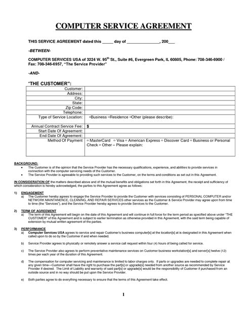 Computer Repair Service Agreement Free Printable Documents