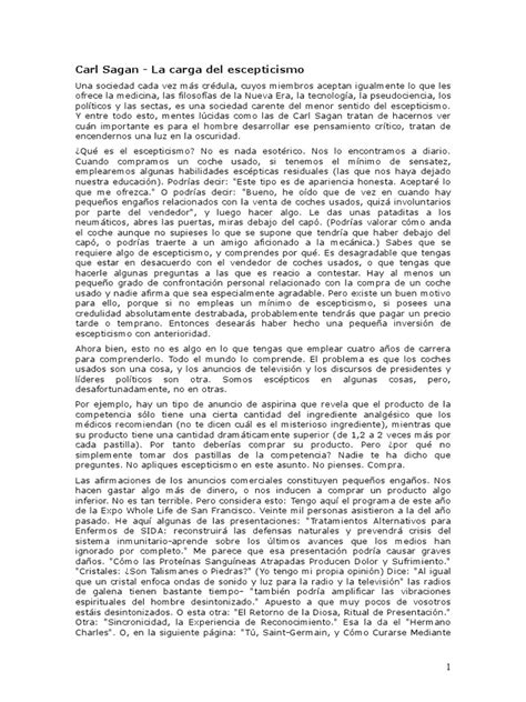 Carl Sagan La Carga Del Escepticismo 1987 Pdf Universo Science