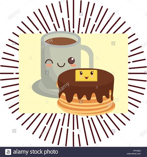 Kawaii Pancakes And Coffee Cup Over White Background Vector