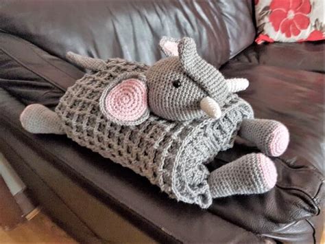 Crochet Pattern 3in1 Safari Elephant Baby Blanket Toy Lovey Crafting