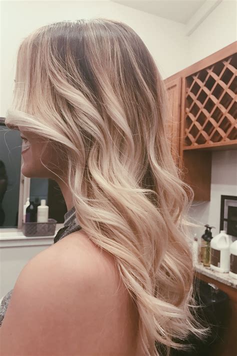 Warm Beige Brown Into A Bright Opal Blonde Balayage Long Hair Styles
