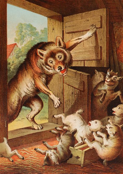 Kaum ist die mutter fort, steht der wolf vor der tür und begehrt. Datei:Wolf und sieben Geisslein (2).jpg - Alemannische ...