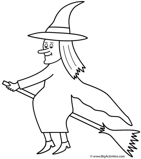 Witch On Broom Coloring Page Halloween