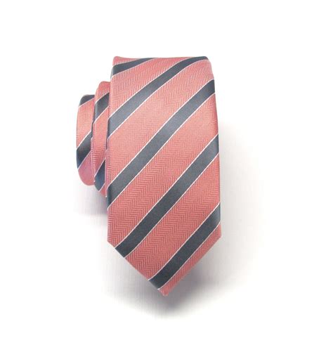 Mens Ties Skinny Tie Cravate Skinny Corail Stripes Gris Etsy Coral