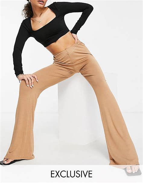 Fashionkilla Pantaloni A Zampa Color Cammello Con Fascette Sul Fianco