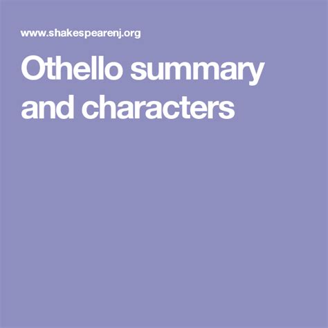 Othello Summary And Characters Othello Summary