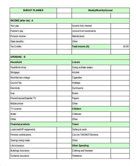 Household Budget Template 12 Free Sample Example