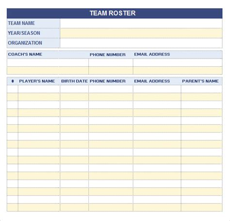 Free 9 Sample Roster Templates In Pdf Ms Word Excel