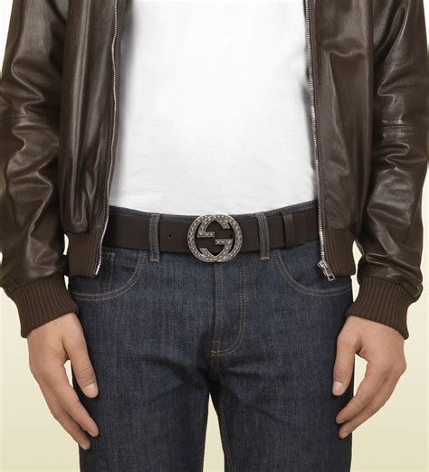 Gucci Brown Leather Belt With Studded Interlocking G Buckle For Men Lyst