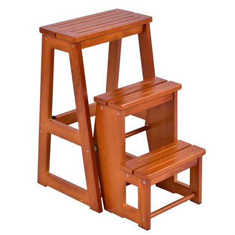 Alcott Hill Cantrell Folding 3 Step Wood Step Stool With 200 Lb Load