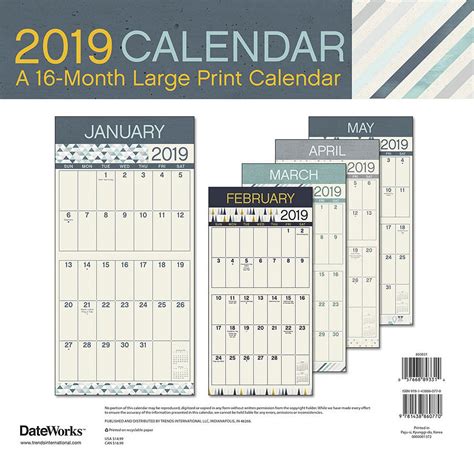 2019 Large Print Wall Calendar