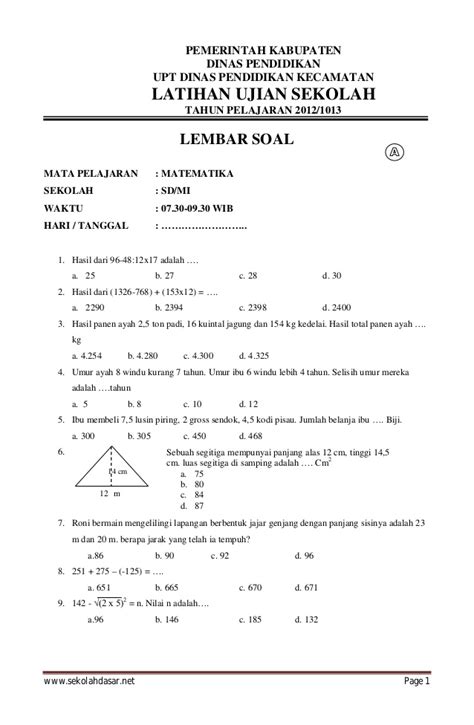 Soal Matematika Kelas 3 Sd Semester 1 Pdf Homecare24
