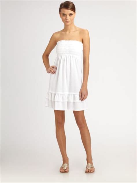 Juicy Couture Smocked Terry Strapless Dress In White Black Lyst
