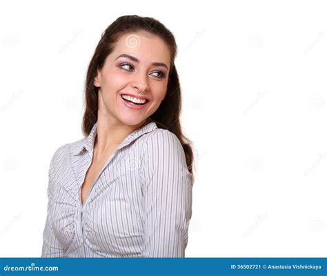 Smiling Casual Woman Looking Back Stock Image Image Of Executive