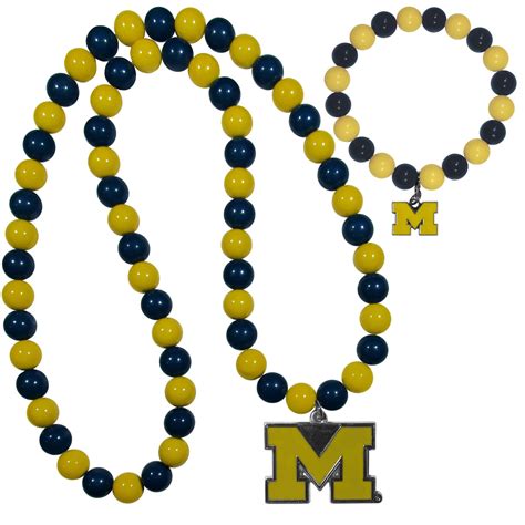 Michigan Wolverines Fan Bead Necklace And Bracelet Set Fanhood Gear