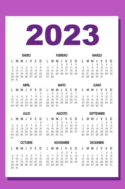 Calendario Español 2023 Vector Premium