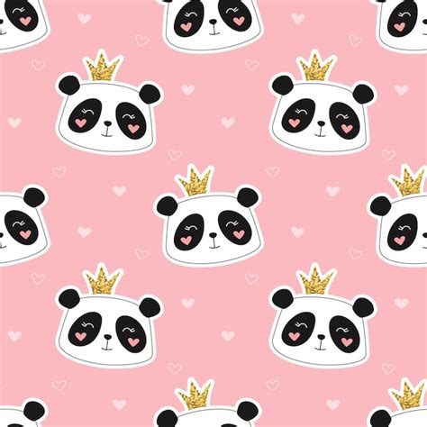 Princesa Panda Bonito Sem Costura Padrão Vetor Premium