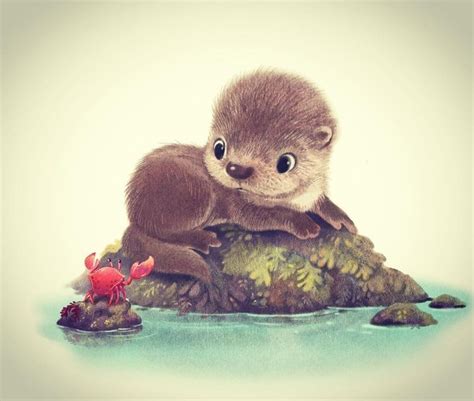 Surprised Otter Cute Animal Illustration Cute Animal Drawings Kawaii