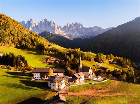 Aerial View Of Famous Town In Autumn Dolomites Italy Royalty Free