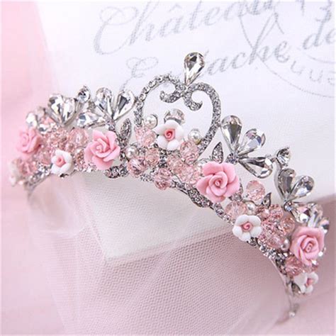 Luxurious Bridal Veil Pink Flower Crystal Hairband Bridal Hair Accessories Quinceanera