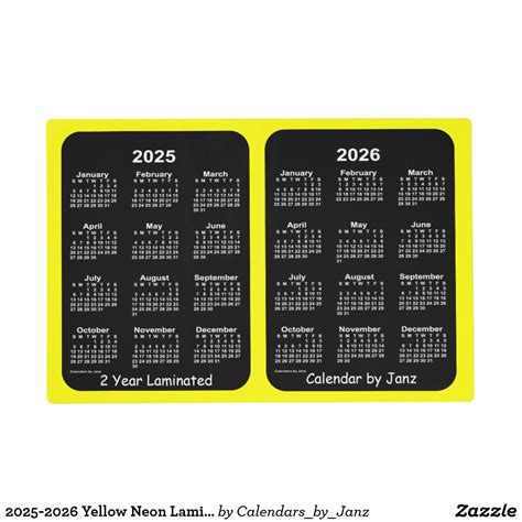 2025 2026 Yellow Neon Laminated Calendar By Janz Placemat Custom