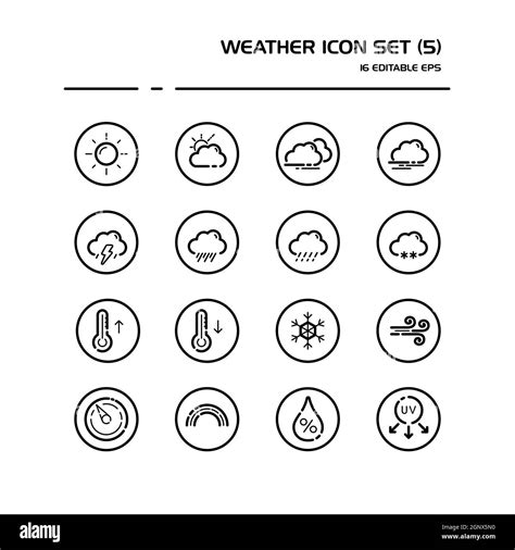Weather And Meteorology Line Icon Set In A Circle Sun Clouds