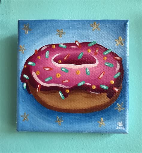 Pink Donut Acrylic Painted Canvas Kids Canvas Painting Kids Paint