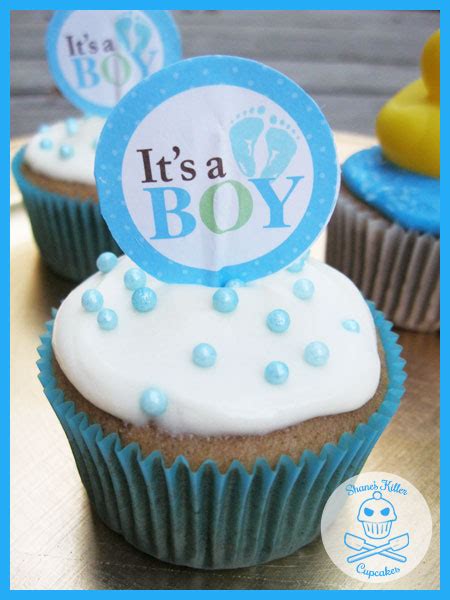 Make rosettes with the foam papers of all colors and put it in the pot. Baby Shower Cupcakes | Shane's Killer Cupcakes