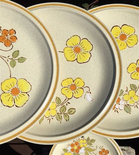 Vintage Stoneware Floral Dinner Plates Retro Stoneware Dishes Vintage
