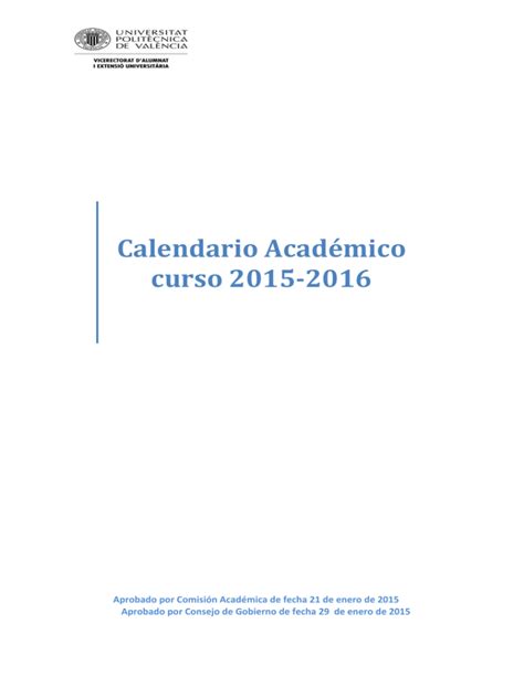 Calendario Académico Curso 2015 2016