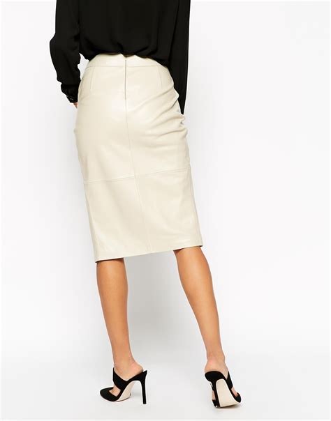 Asos Pencil Skirt In Leather With Wrap Front And Pocket Details In