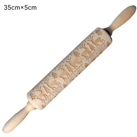 Christmas Embossing Rolling Pin Wooden Non Stick Rolling Pin Baking