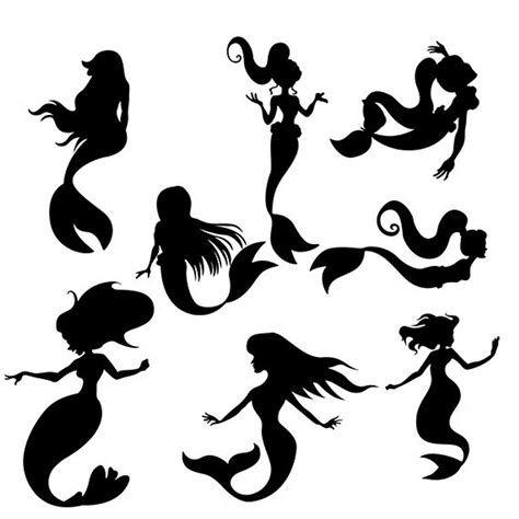 Mermaid Svg Clipart Silhouette Mermaid Vector Files Digital Etsy