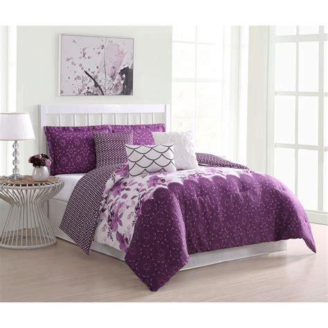 Carmela Home Surrey Floral 7 Piece Purple Reversible Queen Comforter