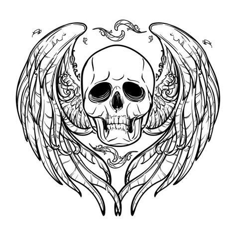 Skull With Wings Black And White Stock Vector Illustration Of Head