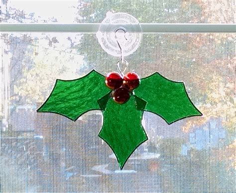 A perfect christmas gift for a christian or spiritual person. Stained Glass Holly Suncatcher, Christmas Ornament ...